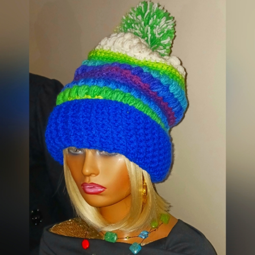 Winter Hat, Handmade, Multi color, fits 21 to 22in measurements